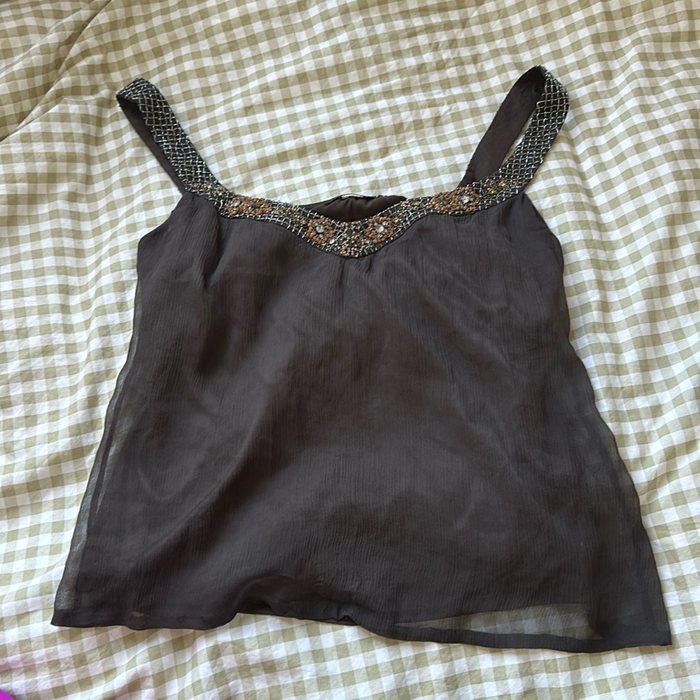 Brown beaded tank top
